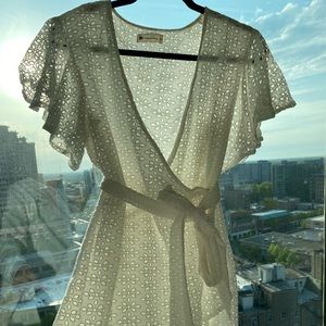 White eyelet wrap dress